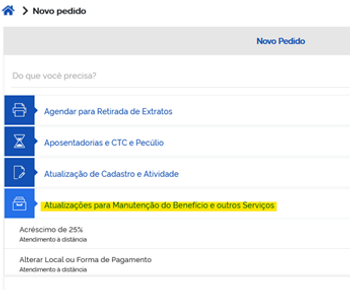 tela novo pedido inss